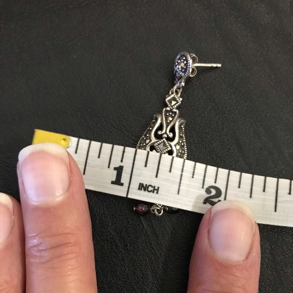 SILVER AND MARCASITE EARRINGS WITH GARNETS - Picture 8 of 8